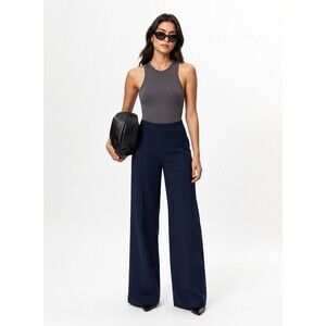 Ninepine Asana Relaxed Straight Pants L Navy High Rise Pull On Comfort Travel